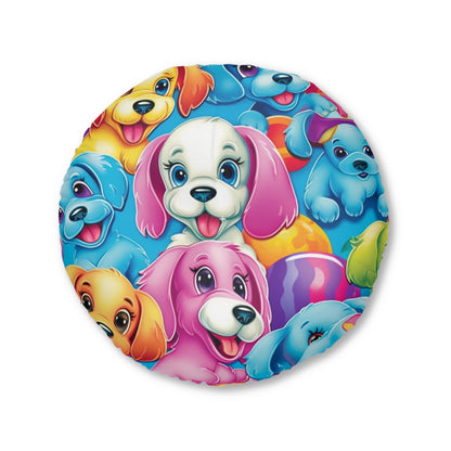 Happy Puppy & Dog Design - Vivid and Eye-Catching - Tufted Floor Pillow, Round