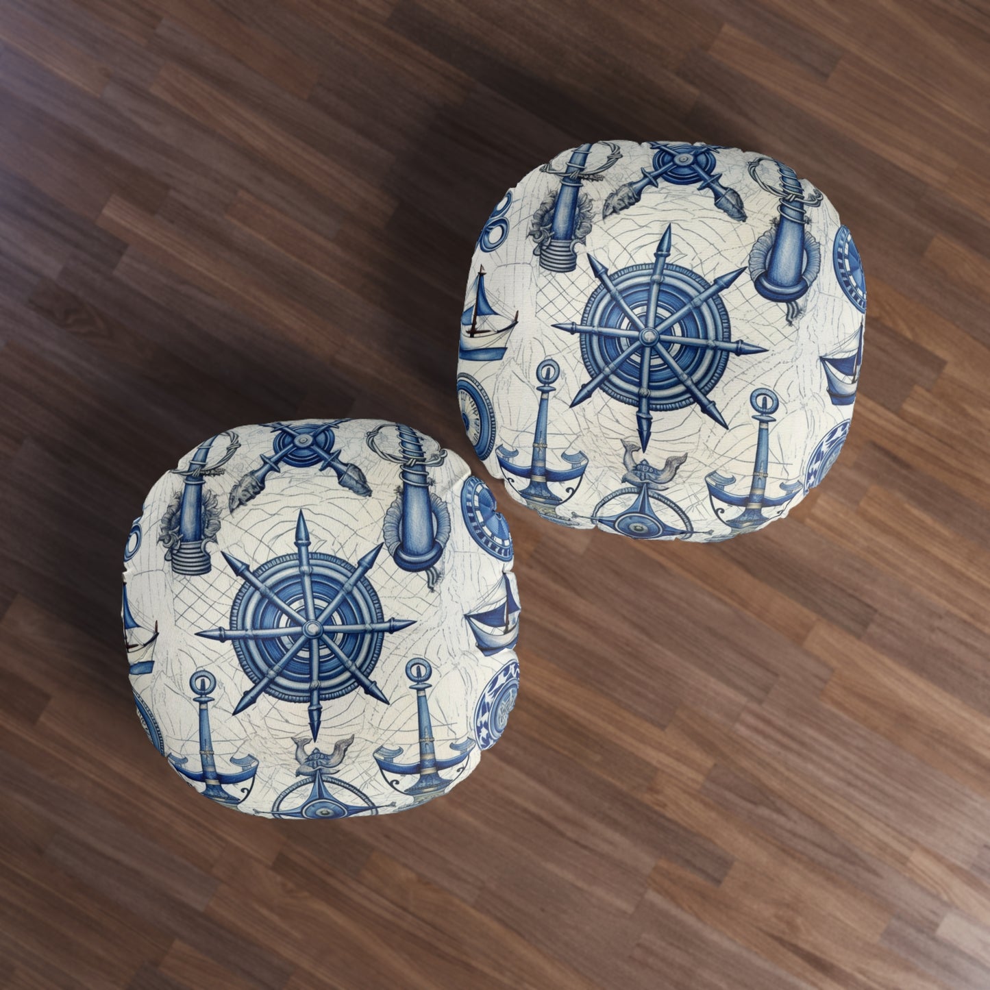 Nautical Theme Art - Anchors, Ropes, Compass Floor Pillow, Round