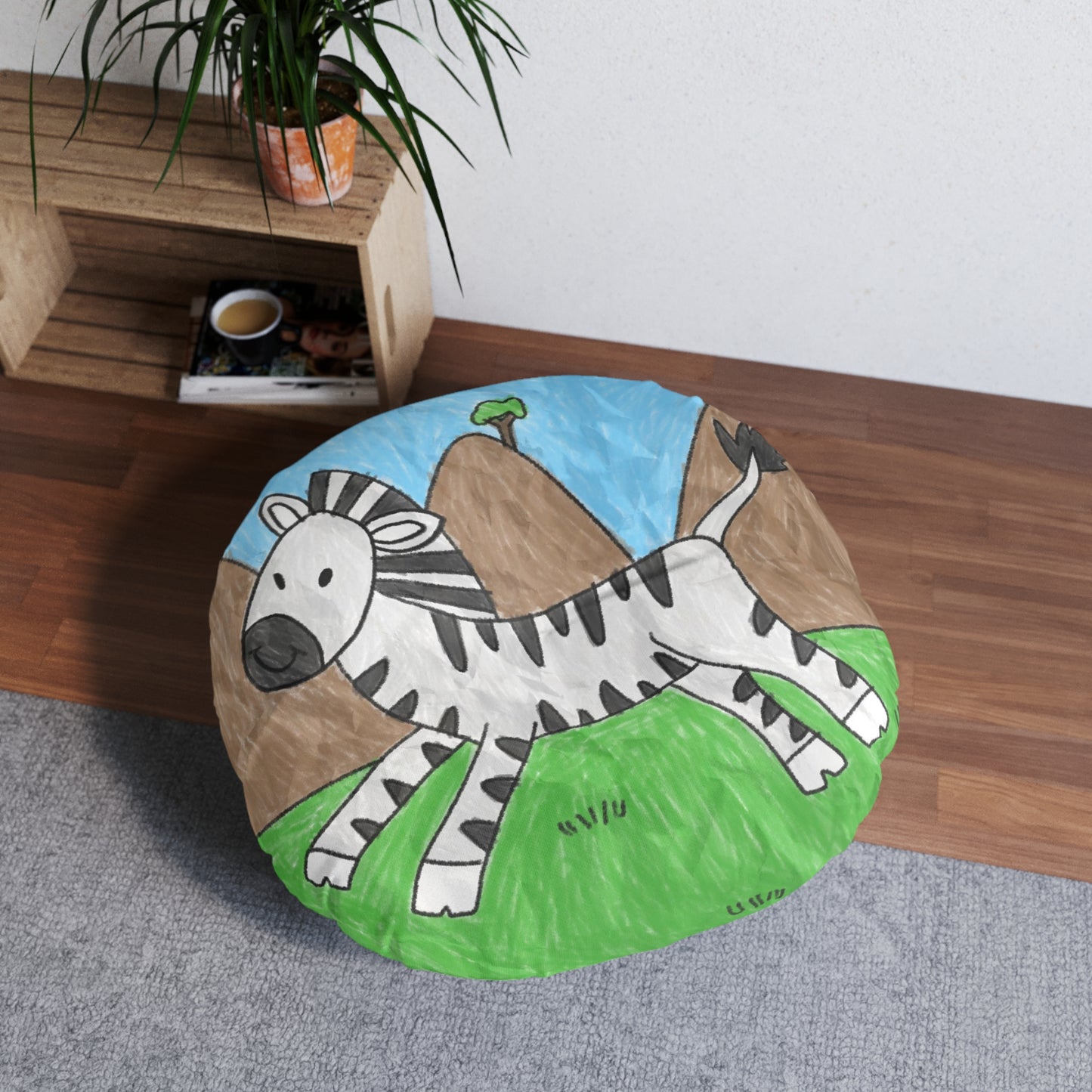 Zebra Graphic Hipster Zebra Animal Tufted Floor Pillow, Round