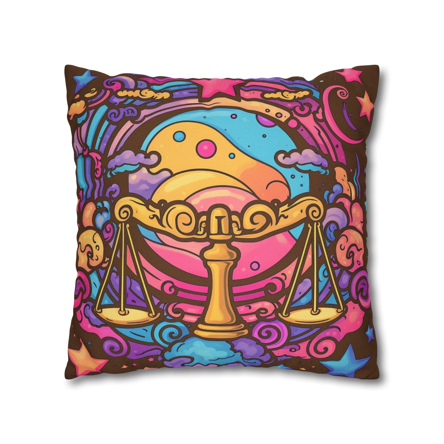 Cosmic Libra - Trippy Psychedelic Cartoon Art Zodiac Sign - Spun Polyester Square Pillow Case