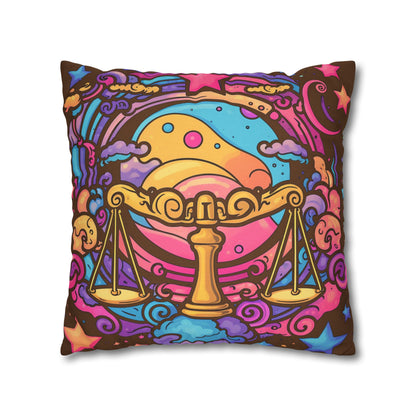 Cosmic Libra - Trippy Psychedelic Cartoon Art Zodiac Sign - Spun Polyester Square Pillow Case