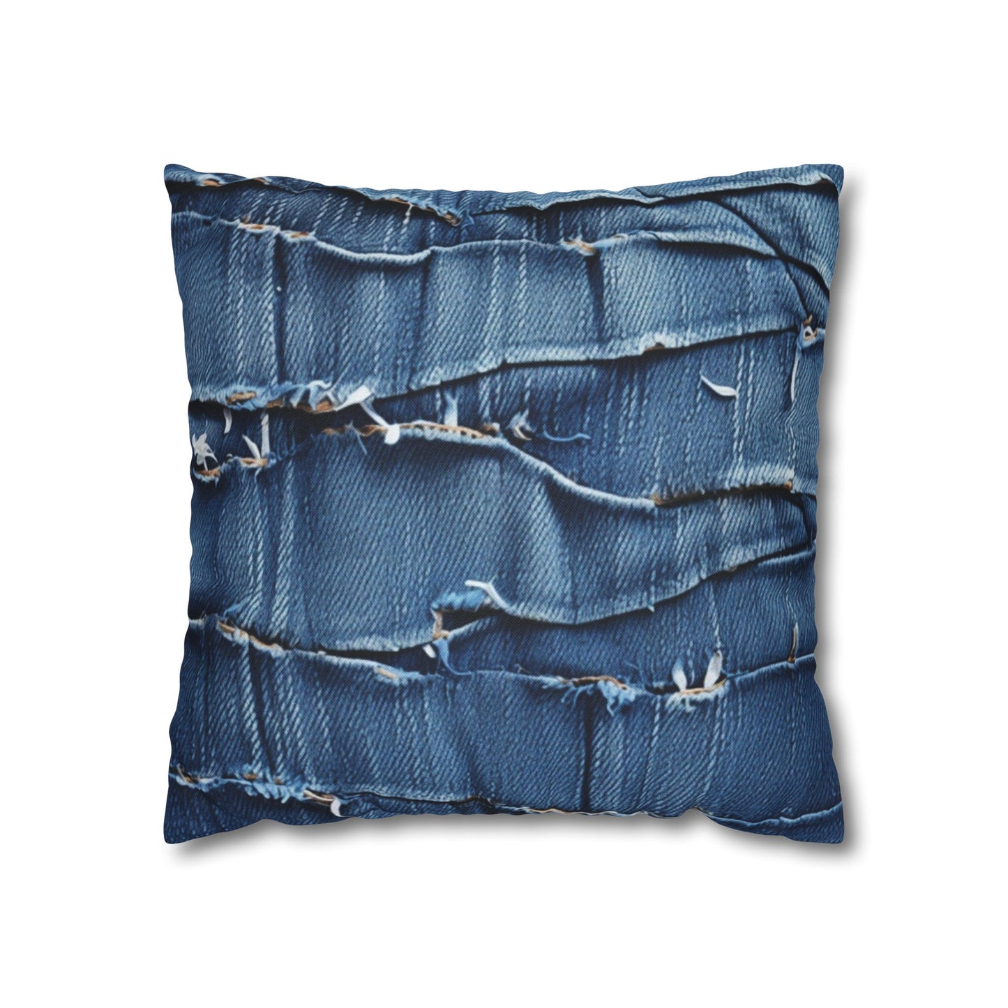 Midnight Blue Distressed Denim: Rugged, Torn & Stylish Design - Spun Polyester Square Pillow Case