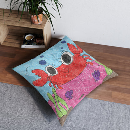 Lobster Crab Graphic Sea Lovers Tufted Floor Pillow, Square