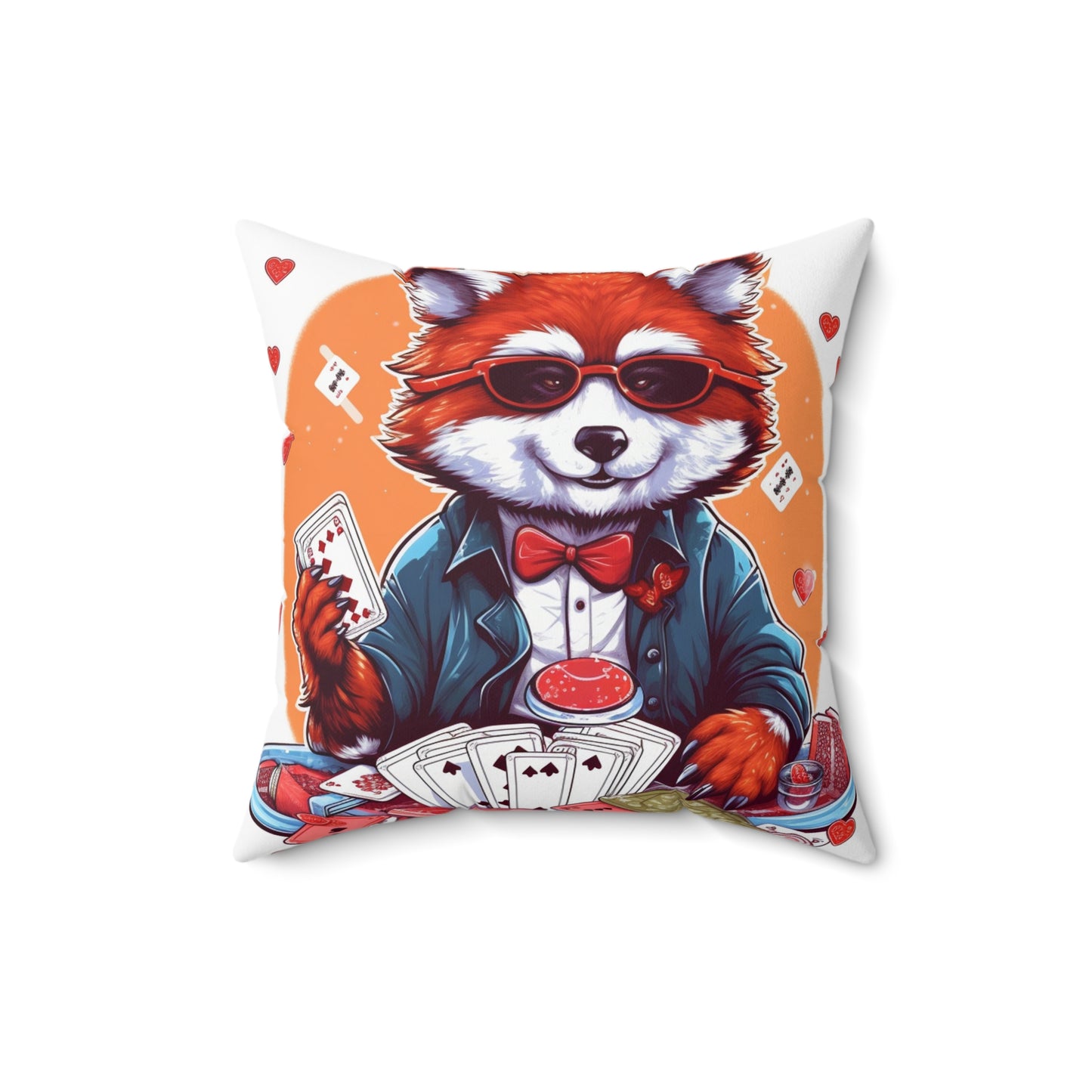 Red Panda Poker Card Player Anime Graphic Spun Polyester Square Pillow