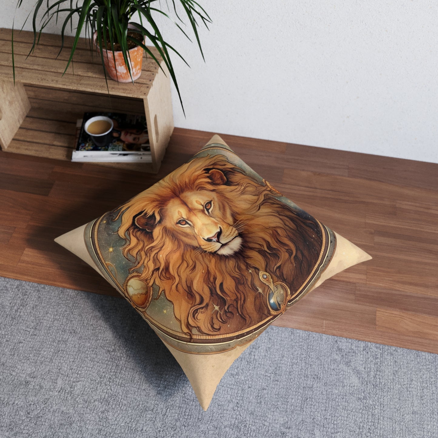 Astrological Leo Sign Vibrant Celestial Cosmic Zodiac - Tufted Floor Pillow, Square