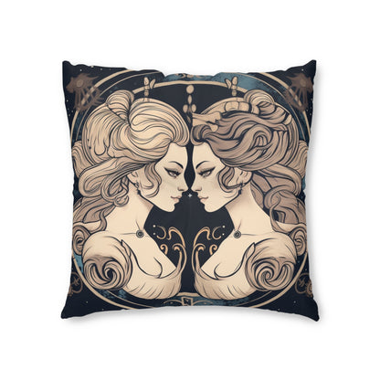 Duality of Gemini - Expressive Twins Zodiac Astrology - Tufted Floor Pillow, Square