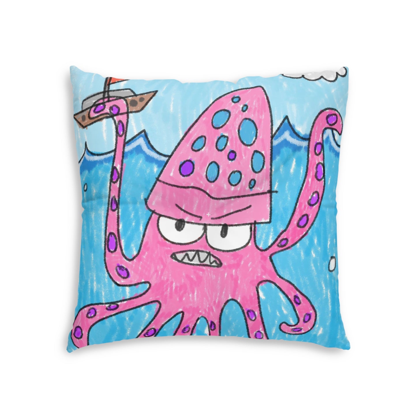 The Kraken Octopus Clean Graphic Tufted Floor Pillow, Square