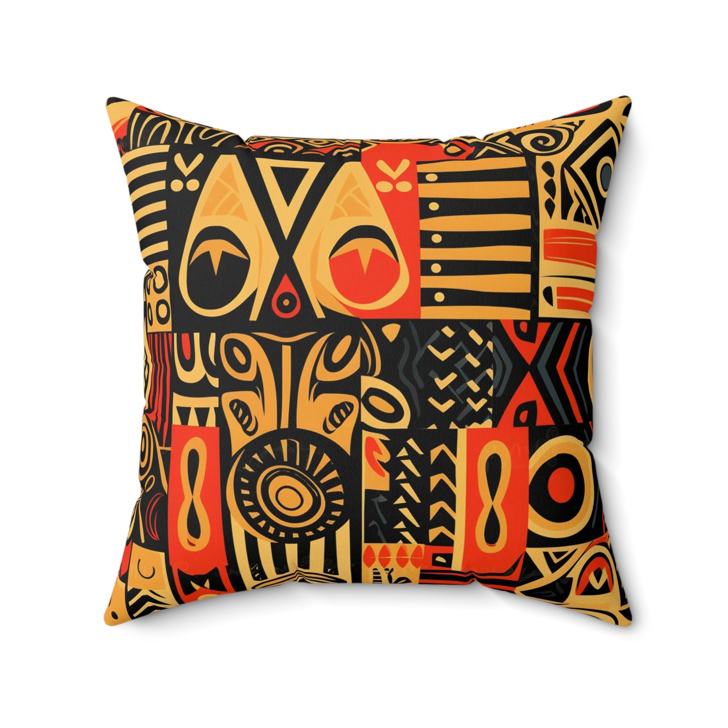 Tribal Art-Inspired Abstract Symbols, Heritage - Spun Polyester Square Pillow