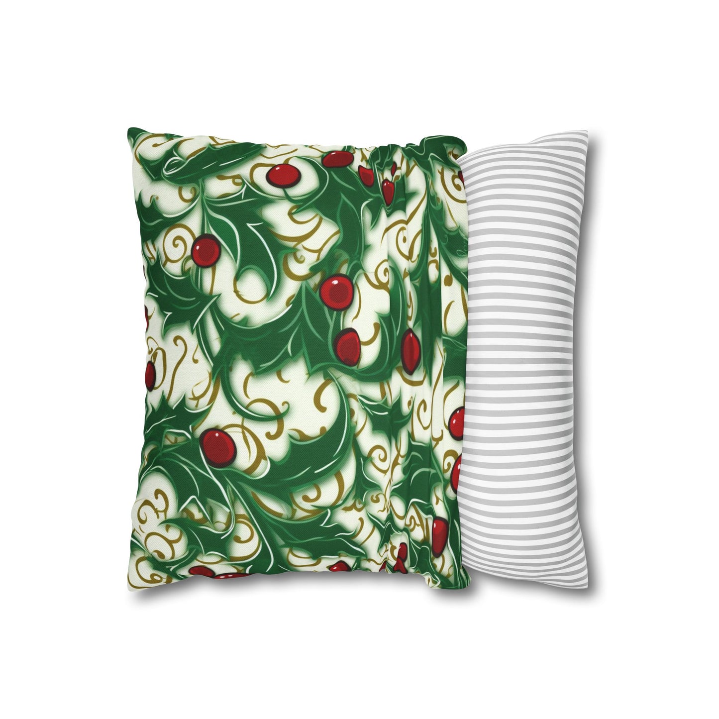 Holiday Elegance: Christmas Holly Swirls Design - Spun Polyester Square Pillow Case