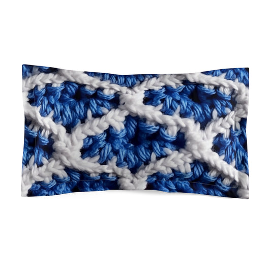 Blueberry Blue Crochet, White Accents, Classic Textured Pattern - Microfiber Pillow Sham