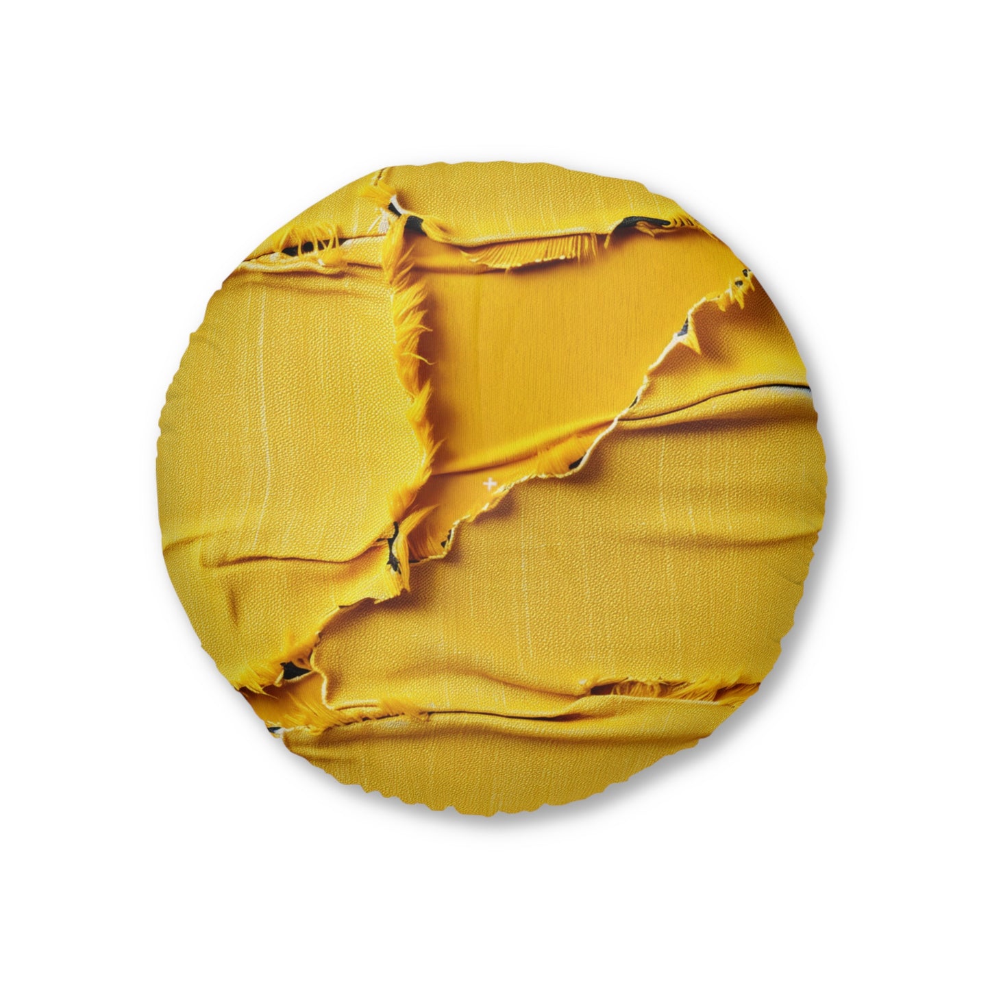 Banana Yellow Lemon: Bold Distressed, Denim-Inspired Fabric - Tufted Floor Pillow, Round