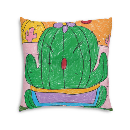 Desert Cactus Sumo Wrestler Graphic Tufted Floor Pillow, Square