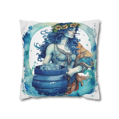 Artistic Aquarius Zodiac - Watercolor Water-Bearer Depiction - Spun Polyester Square Pillow Case