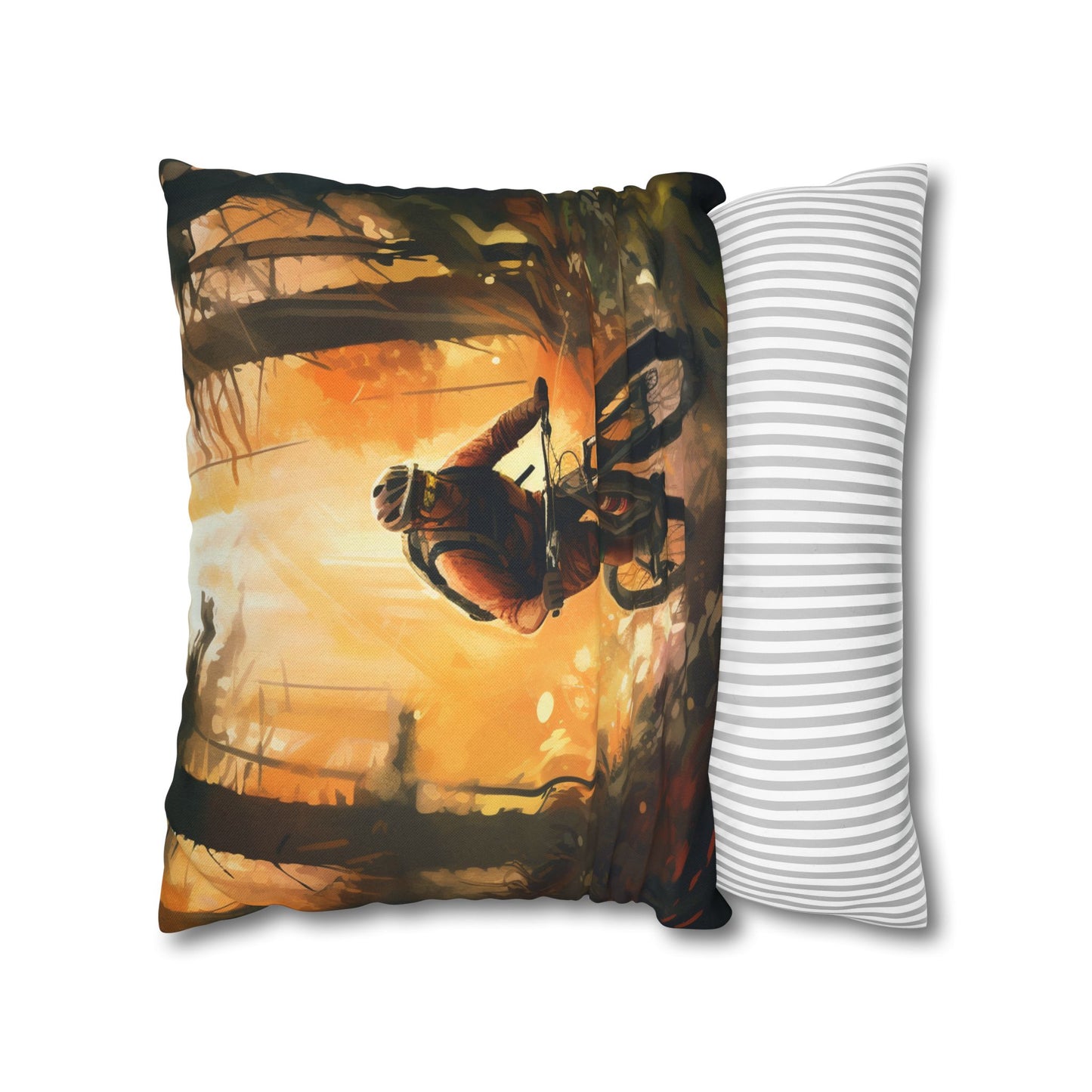 Mountain Bike Adventure - Forest Trail Graphic Spun Polyester Square Pillow Case