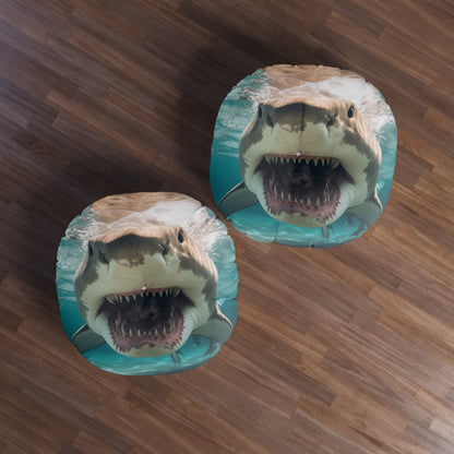 Bull Shark: River Monster Menace - Realistic Dark Water Predator - Tufted Floor Pillow, Round