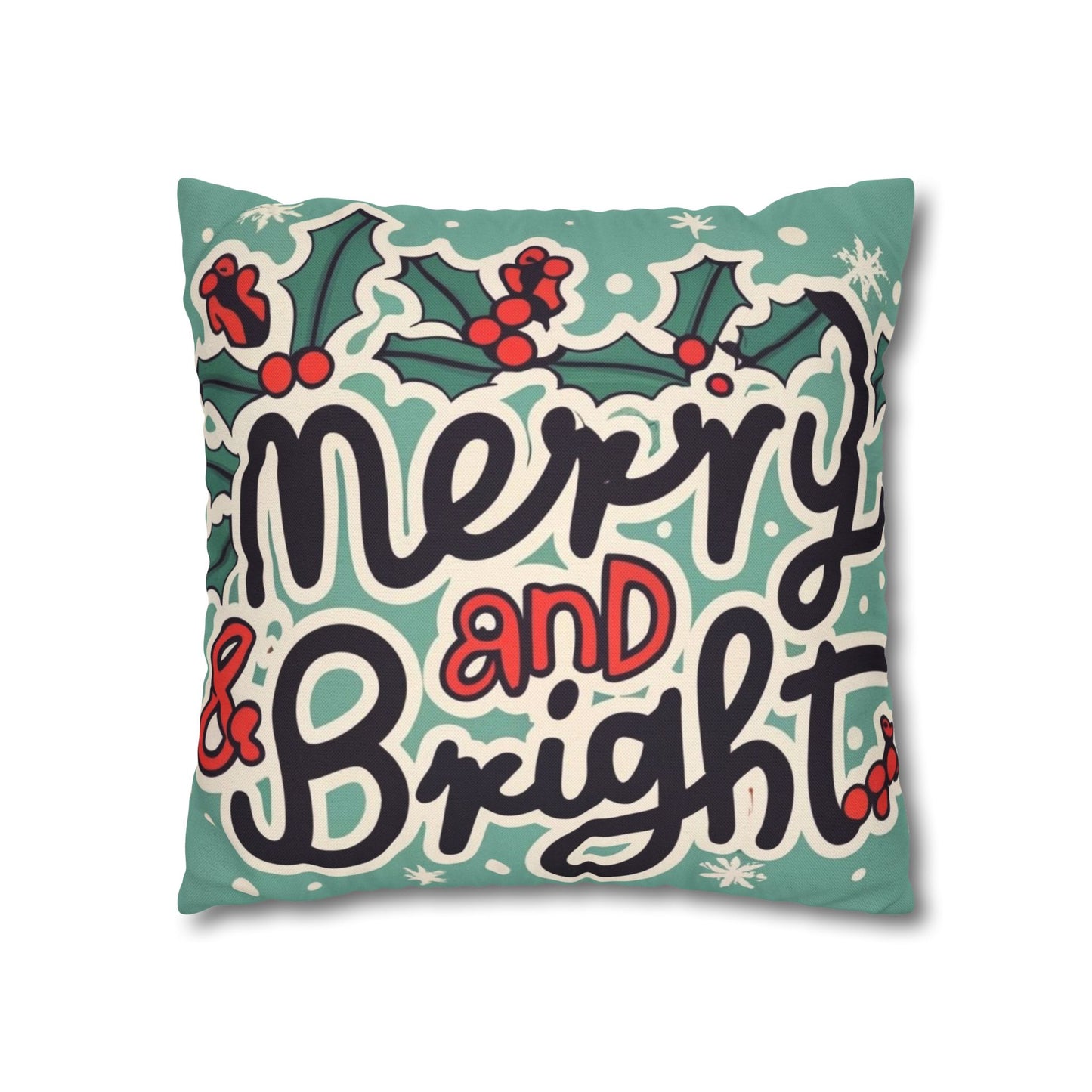 Merry and Bright Christmas Theme Holiday - Spun Polyester Square Pillow Case