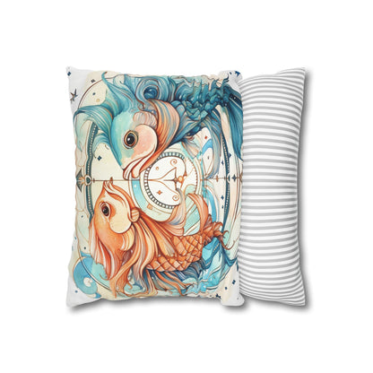 Pisces Zodiac Horoscope - Starry Watercolor & Ink, Hyper-Detailed Fish Spun Polyester Square Pillow Case