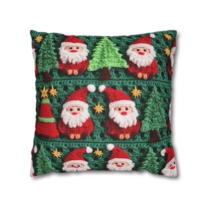 Santa Claus Crochet Pattern, Christmas Design, Festive Holiday Decor, Father Christmas Motif. Perfect for Yuletide Celebration - Spun Polyester Square Pillow Case