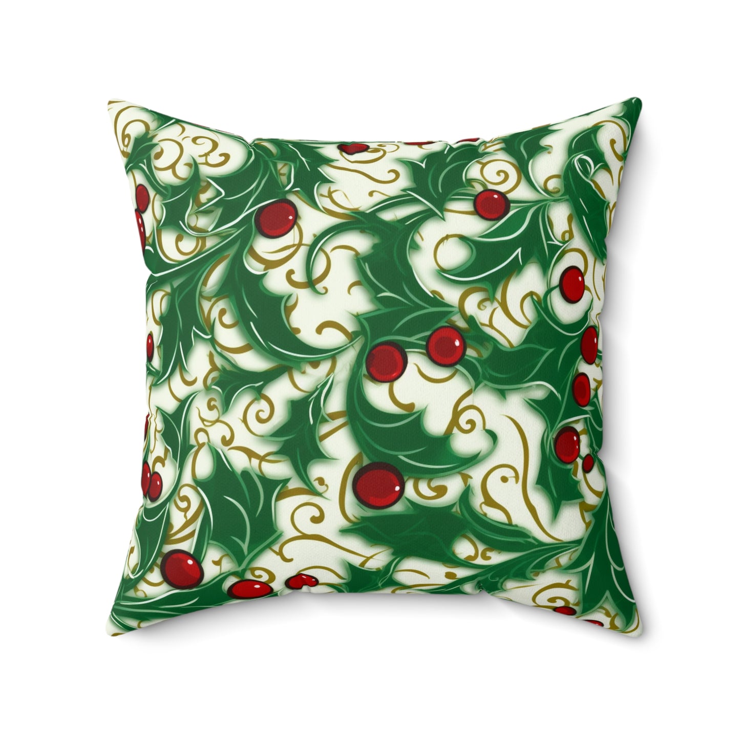 Holiday Elegance: Christmas Holly Swirls Design - Spun Polyester Square Pillow