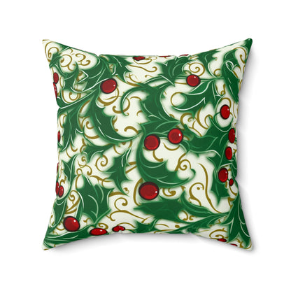 Holiday Elegance: Christmas Holly Swirls Design - Spun Polyester Square Pillow