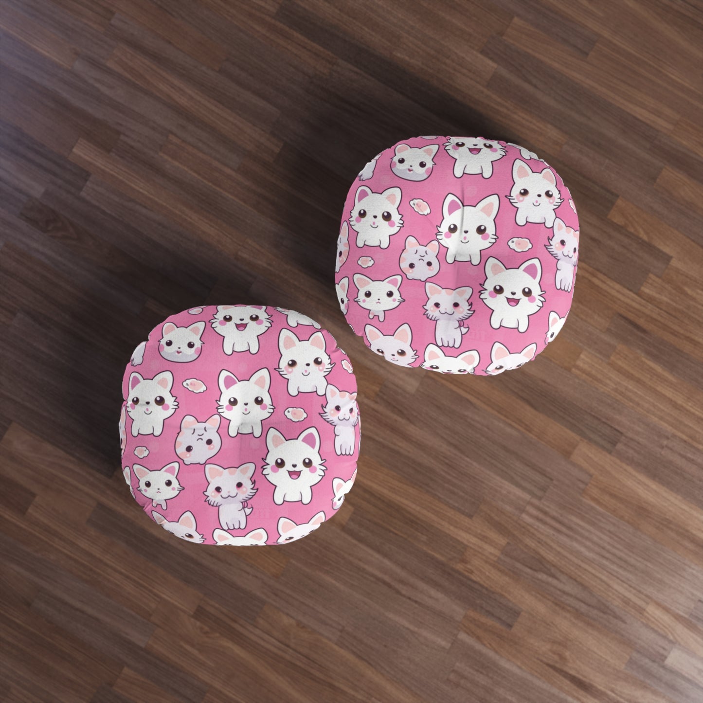 Adorable Cartoon-Style Anime Kitten, Cat, Kitty Pattern - Cute and Colorful - Tufted Floor Pillow, Round