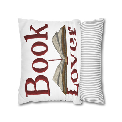 Open Book Embroidery Art: Book Lover Text for Avid Readers - Spun Polyester Square Pillow Case