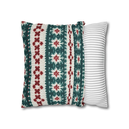 Christmas Knit Crochet Holiday, Festive Yuletide Pattern, Winter Season - Spun Polyester Square Pillow Case