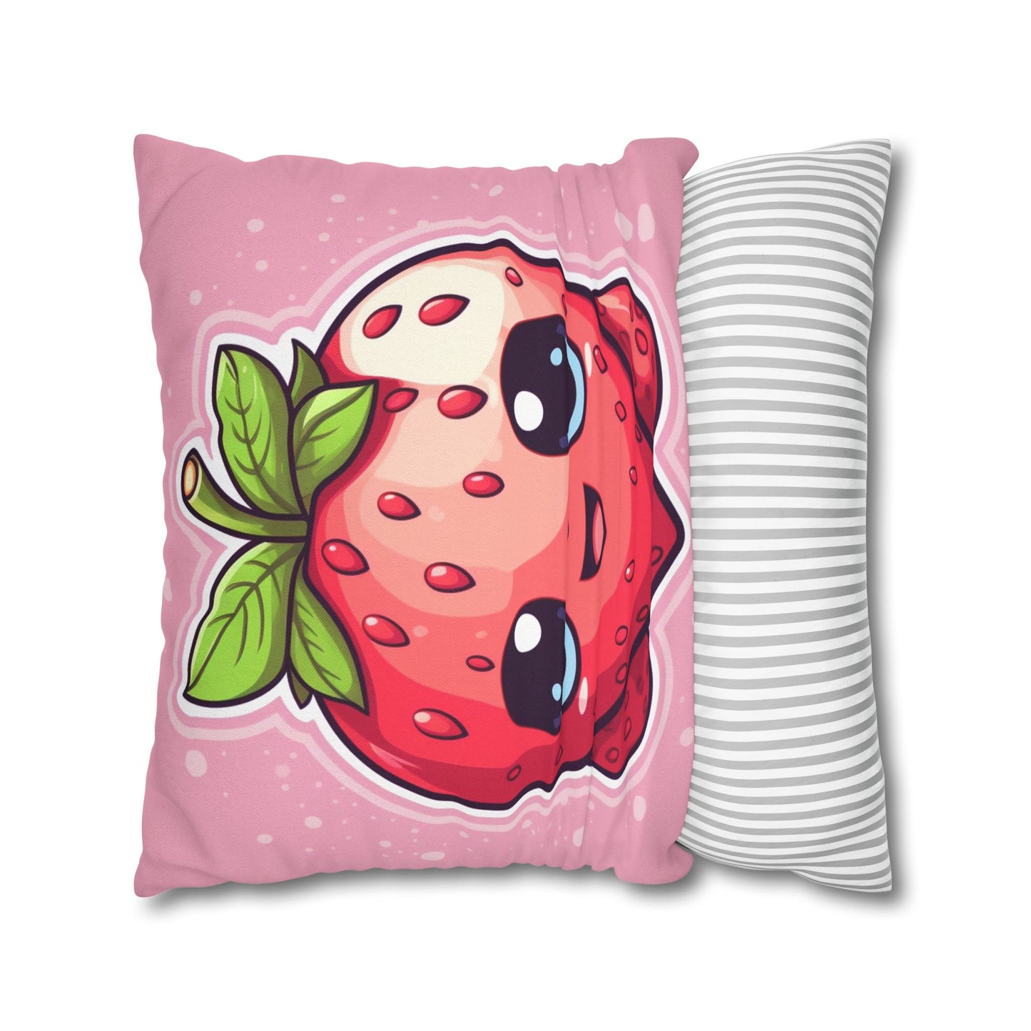 Kawaii Strawberry Adventure - Anime Classic Traditional Japanese Fruit - Otaku Artwork - Spun Polyester Square Pillow Case