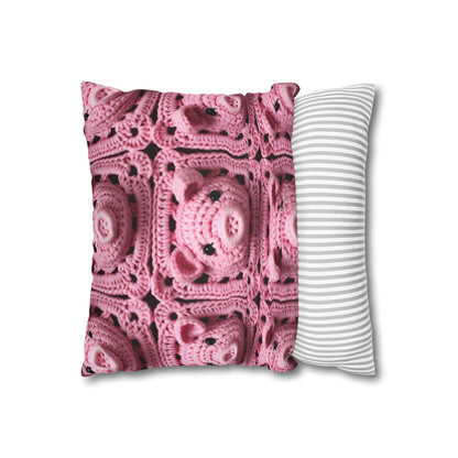 Crochet Pig Farm Animal Pink Snout Piggy Pattern - Spun Polyester Square Pillow Case