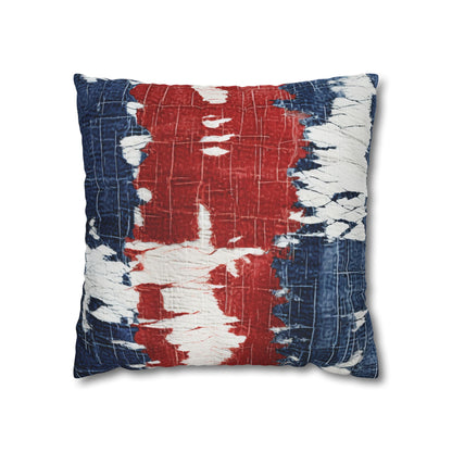 Patriotic Red, White & Blue: Distressed Denim-Style, Torn Fabric - Spun Polyester Square Pillow Case