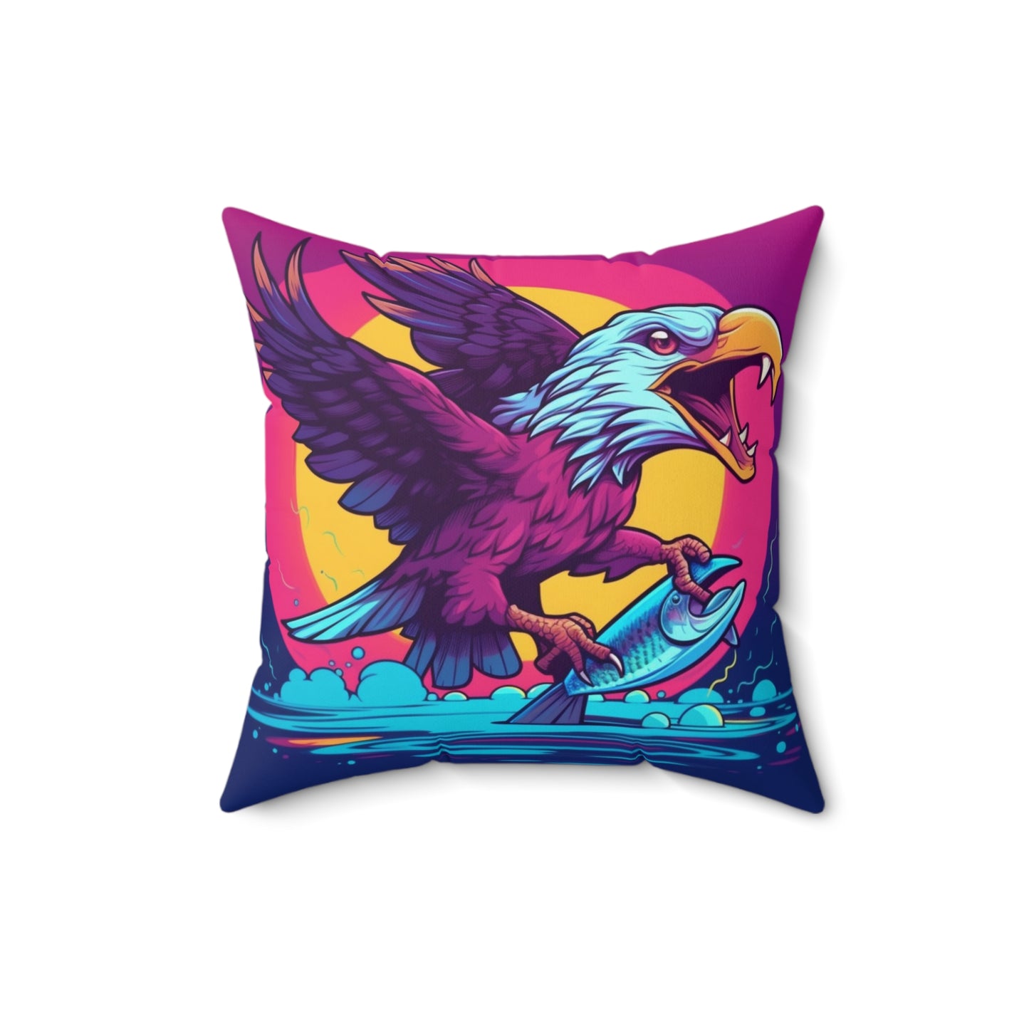 American Bald Eagle USA Fish Catch Dinner Graphic Spun Polyester Square Pillow