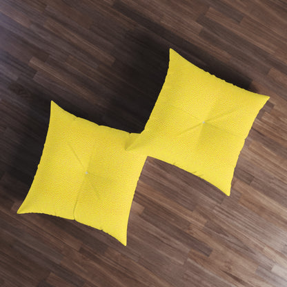 Sunshine Yellow Lemon: Denim-Inspired, Cheerful Fabric - Tufted Floor Pillow, Square