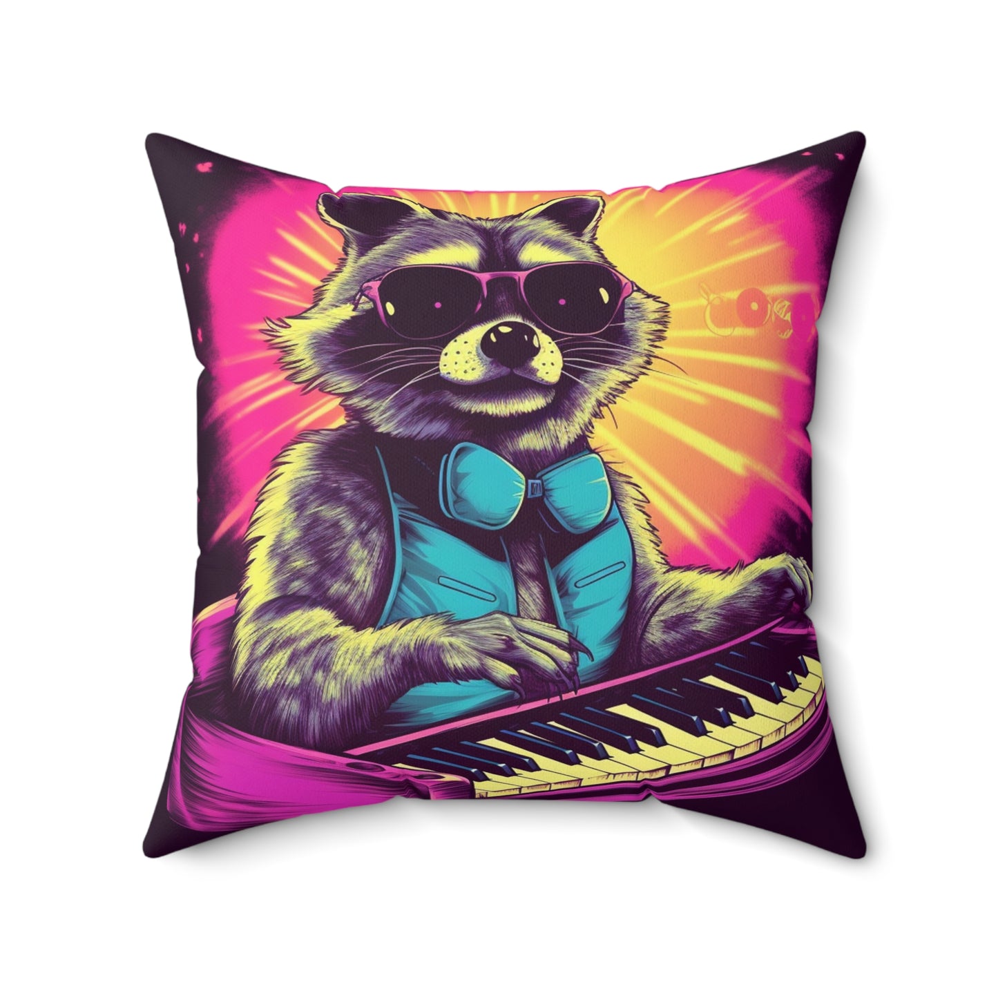 Raccoon Keyboard Piano Music Animal Graphic Spun Polyester Square Pillow