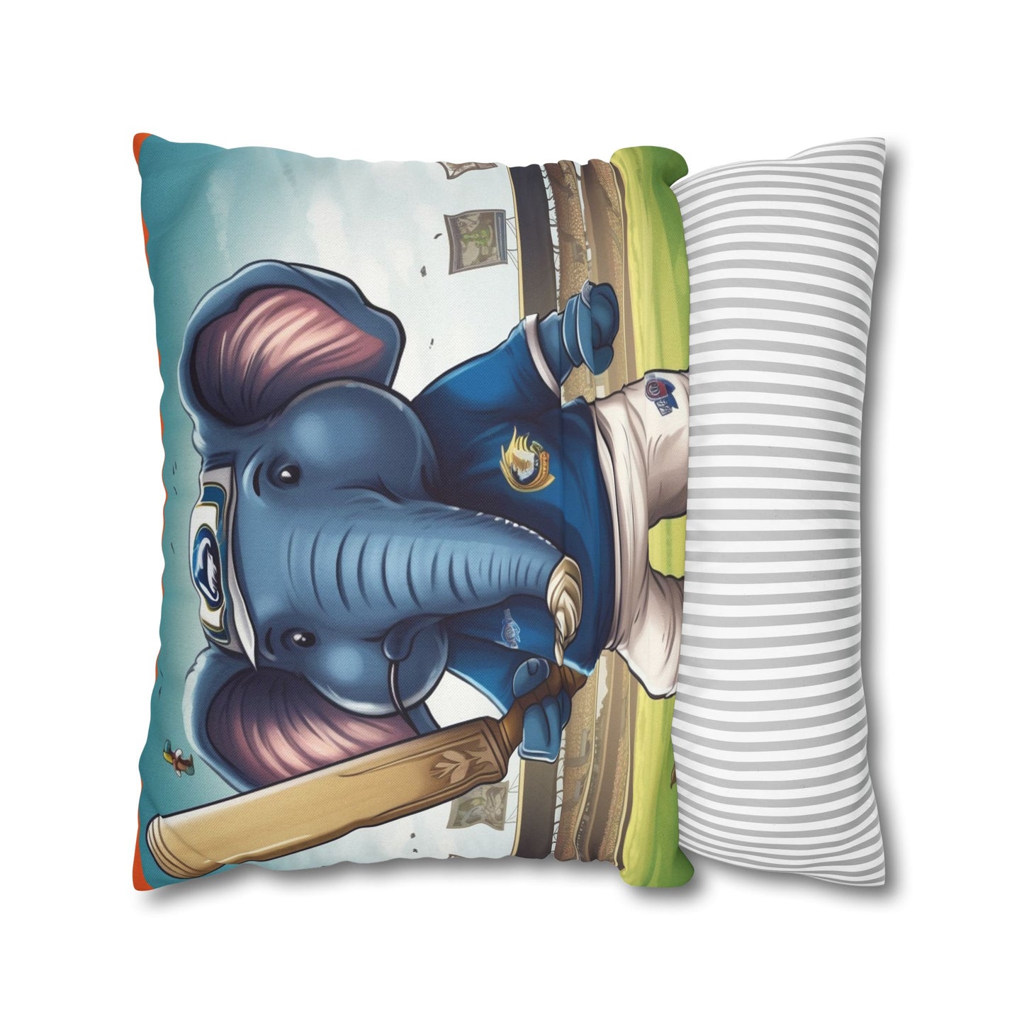 India Elephant Cricket Sport Star: Pitch, Run, Stump Game - Animated Charm - Spun Polyester Square Pillow Case