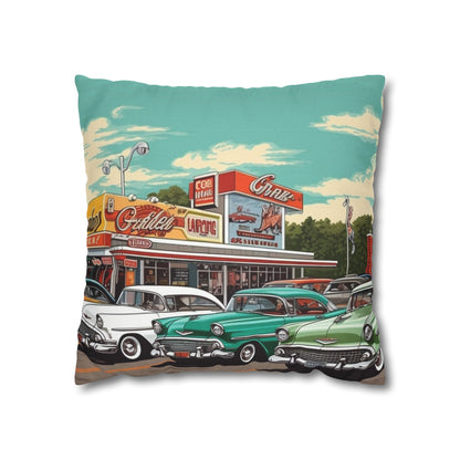 1950s Classic Car Collection Retro Artwork Spun Polyester Square Pillow Case