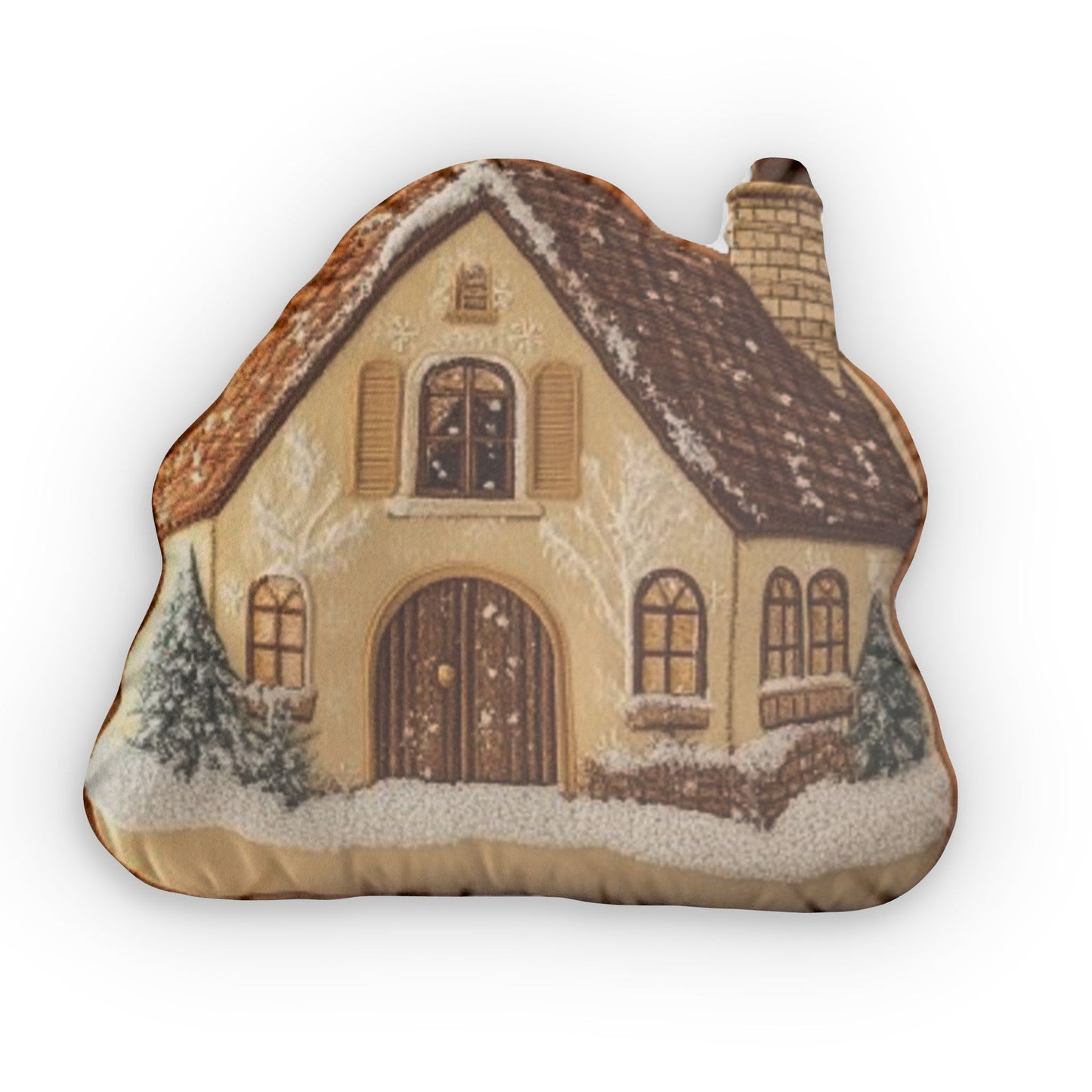 Winter House Season Cushion, Christmas Gift, Shaped Pillow