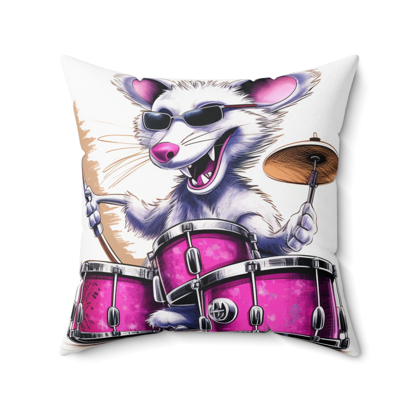 Opossum Drum Band Furry Animal Graphic Anime Spun Polyester Square Pillow