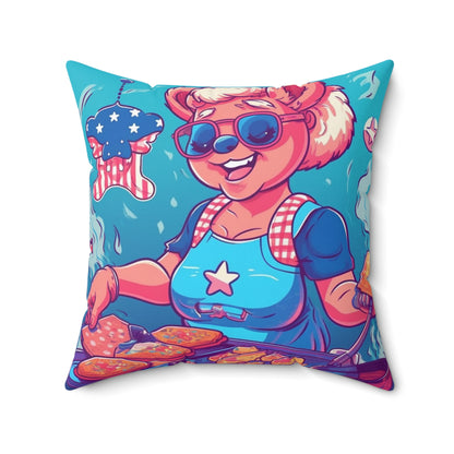 Patriotic Bear Chef: Female Cook Woman Bringing Flavor and American Pride Spun Polyester Square Pillow