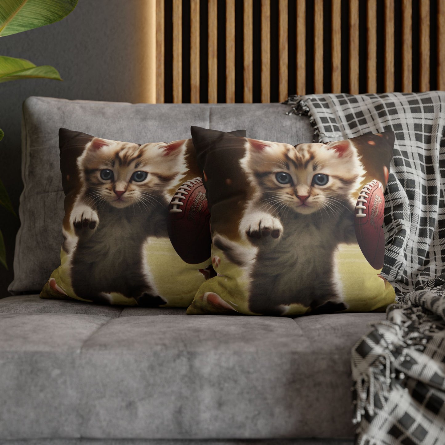 Football Kitty Fantasy: Feline Cat American Sport Quarterback - Spun Polyester Square Pillow Case