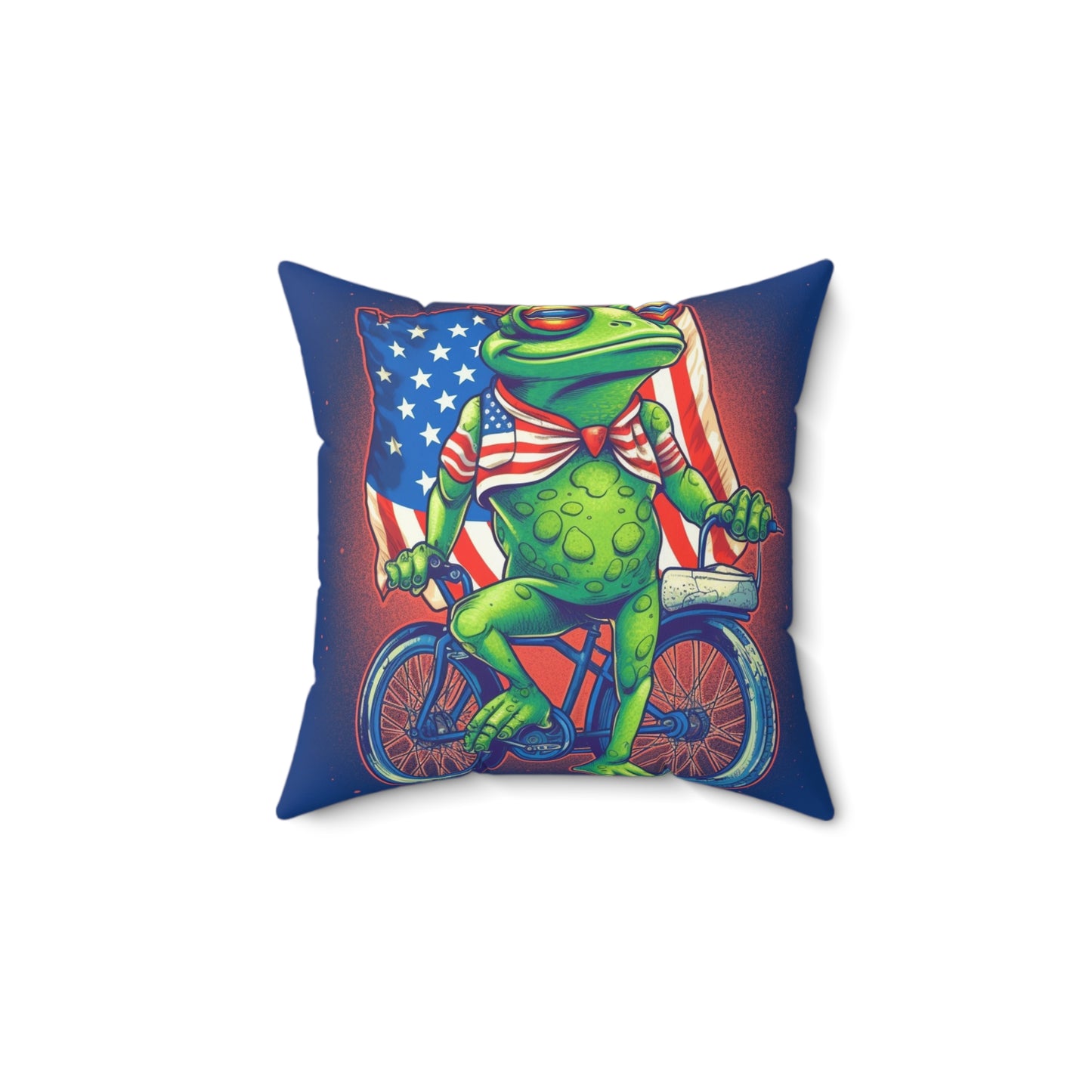 Patriot Frog USA American Bicycle Rider Graphic Spun Polyester Square Pillow