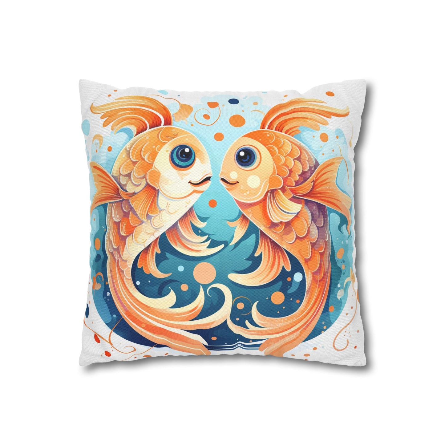 Charming Cartoon Fish Pisces - Dreamy Zodiac Illustration - Spun Polyester Square Pillow Case