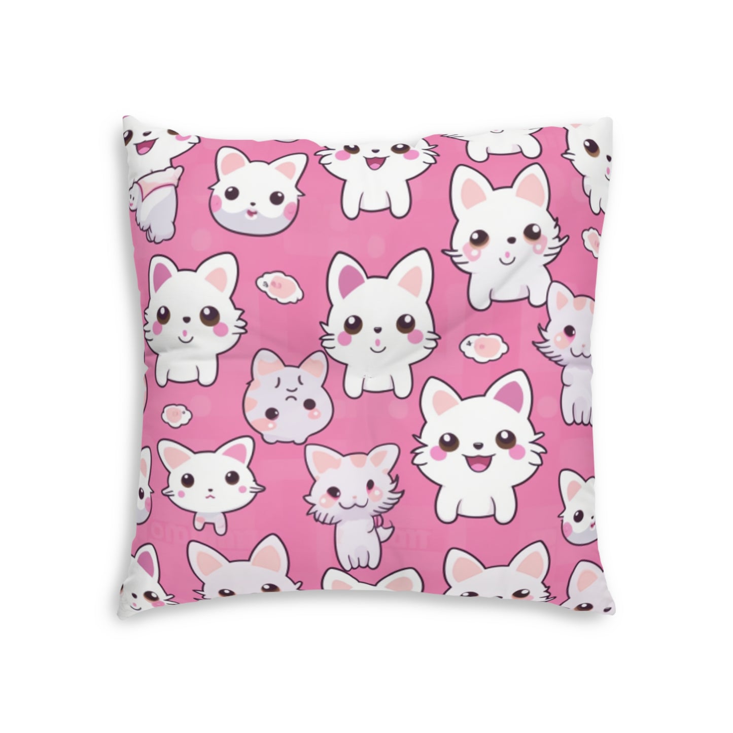 Adorable Cartoon-Style Anime Kitten, Cat, Kitty Pattern - Cute and Colorful - Tufted Floor Pillow, Square