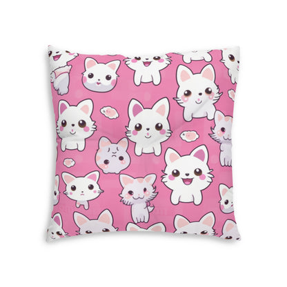 Adorable Cartoon-Style Anime Kitten, Cat, Kitty Pattern - Cute and Colorful - Tufted Floor Pillow, Square