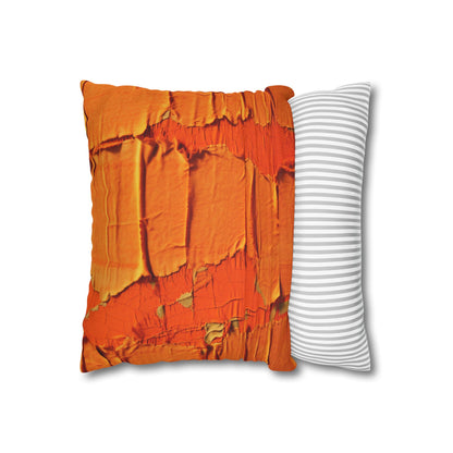 Fiery Citrus Orange: Edgy Distressed, Denim-Inspired Fabric - Spun Polyester Square Pillow Case