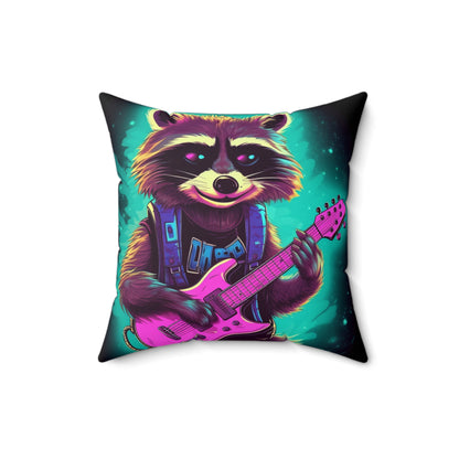 Raccoon Guitar Music Player Furry Animal Rock Star Spun Polyester Square Pillow