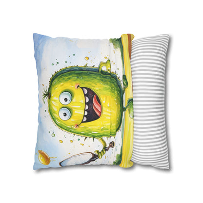 Pickleball Sport: Athletic Pickle Playing Game with Net and Paddle - Spun Polyester Square Pillow Case