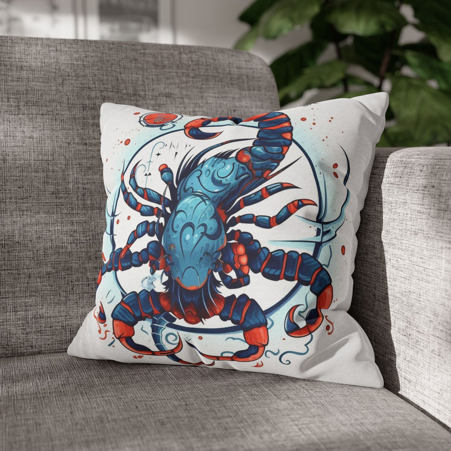 Cute Scorpio Zodiac Sign - Big Claws, Long Tail Cosmic Astrology Symbol - Spun Polyester Square Pillow Case