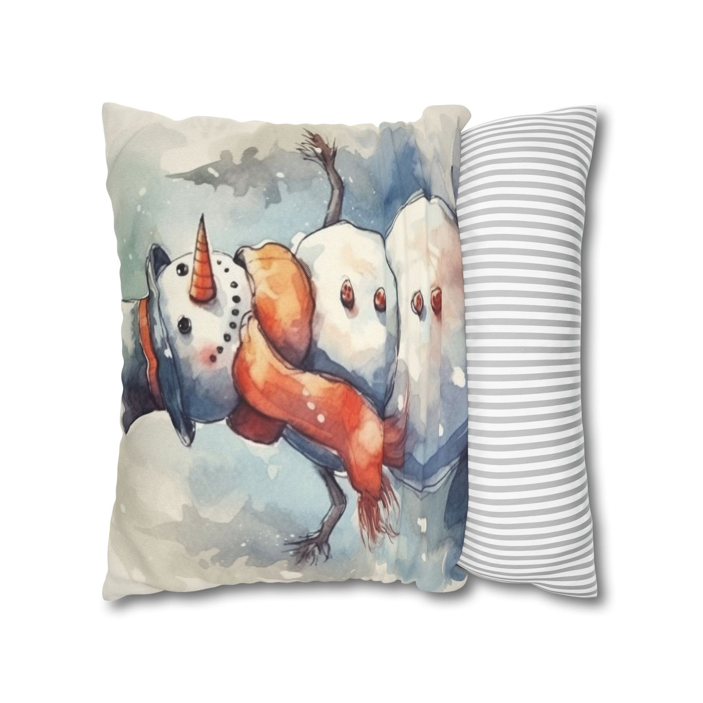 Frosty Winter Snowman - Spun Polyester Square Pillow Case