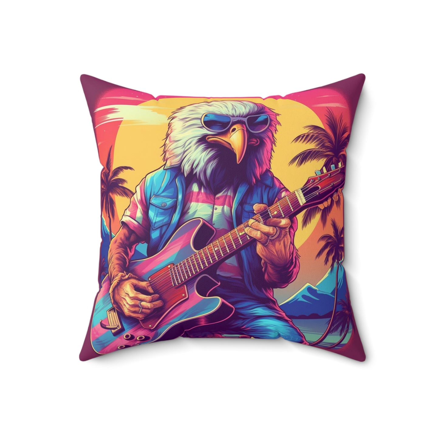 Patriotic Bald Eagle Guitarist USA Band Design Spun Polyester Square Pillow