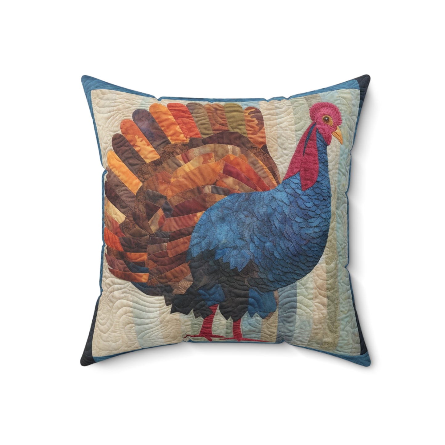 Thanksgiving Harvest Quilt: Festive Turkey Design for Holiday Season - Spun Polyester Square Pillow